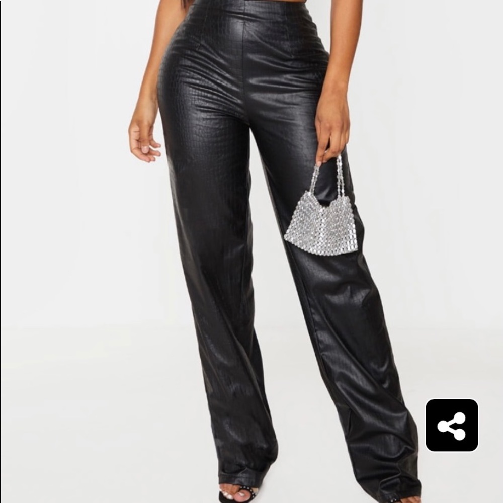 NWT Black Croc Embossed PU Wide Leg Pants